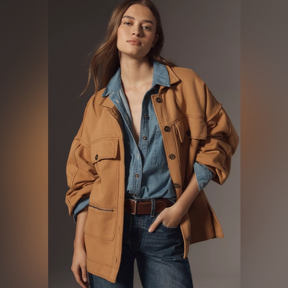 PILCRO COTTON MICROFLEECE BUTTON-FRONT JACKET Style 4111972460002 Size XS